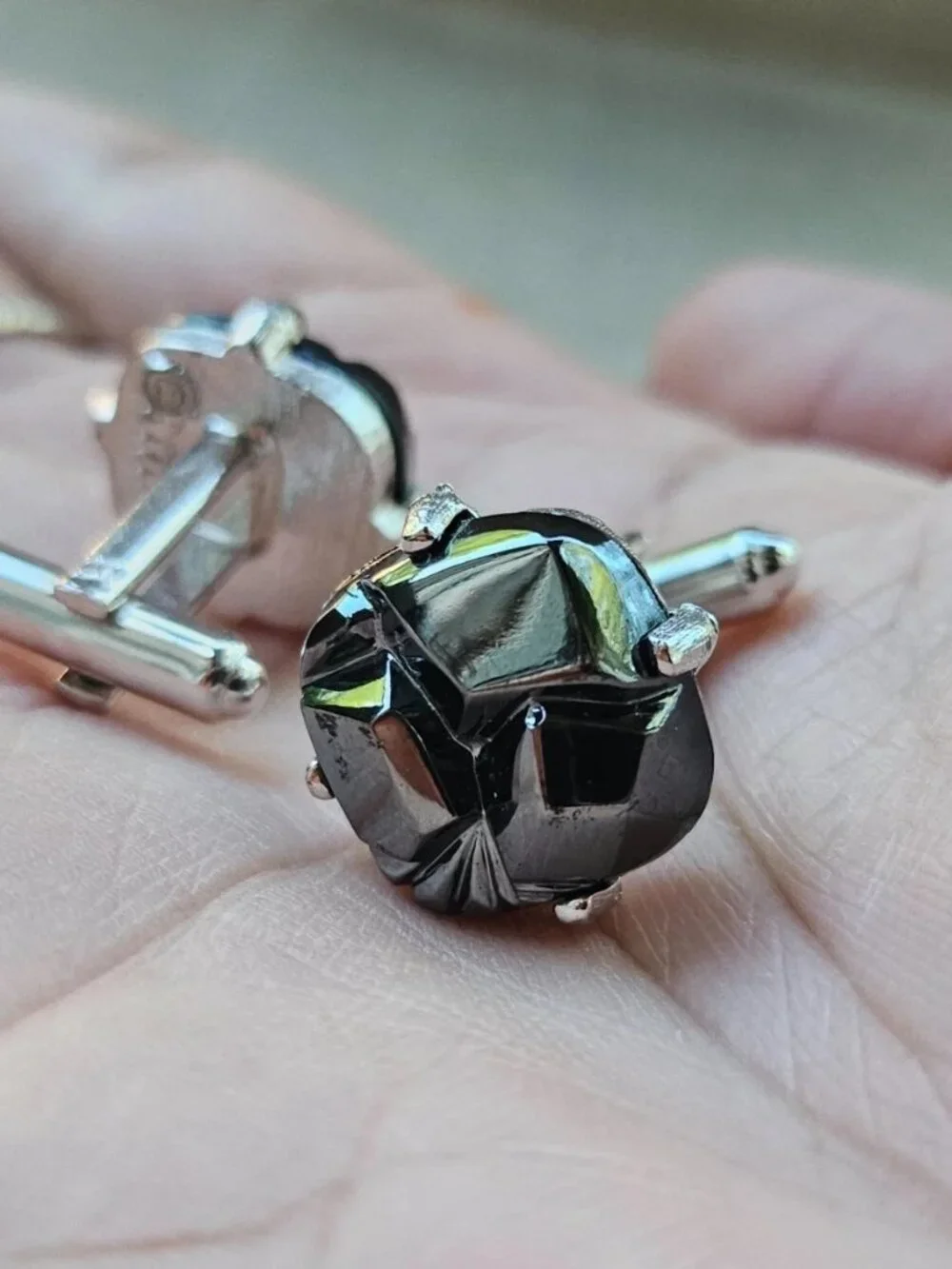 Vintage Sarah Coventry Men Cufflink Black Faux Stone Cuff Links Stud Men Jewelry
